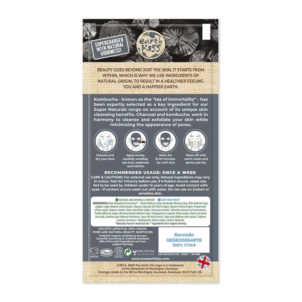 Earth Kiss Kombucha & Charcoal Exfoliating Clay Mask, 0.35 Oz